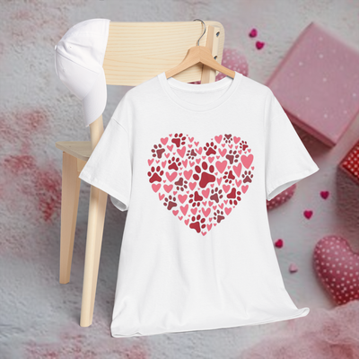 Dog Valentine Paw Print Heart T- Shirt