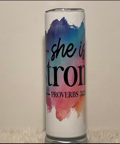 She is Strong proverbs 31:25 Christian Tumblers - GULLYDESIGN