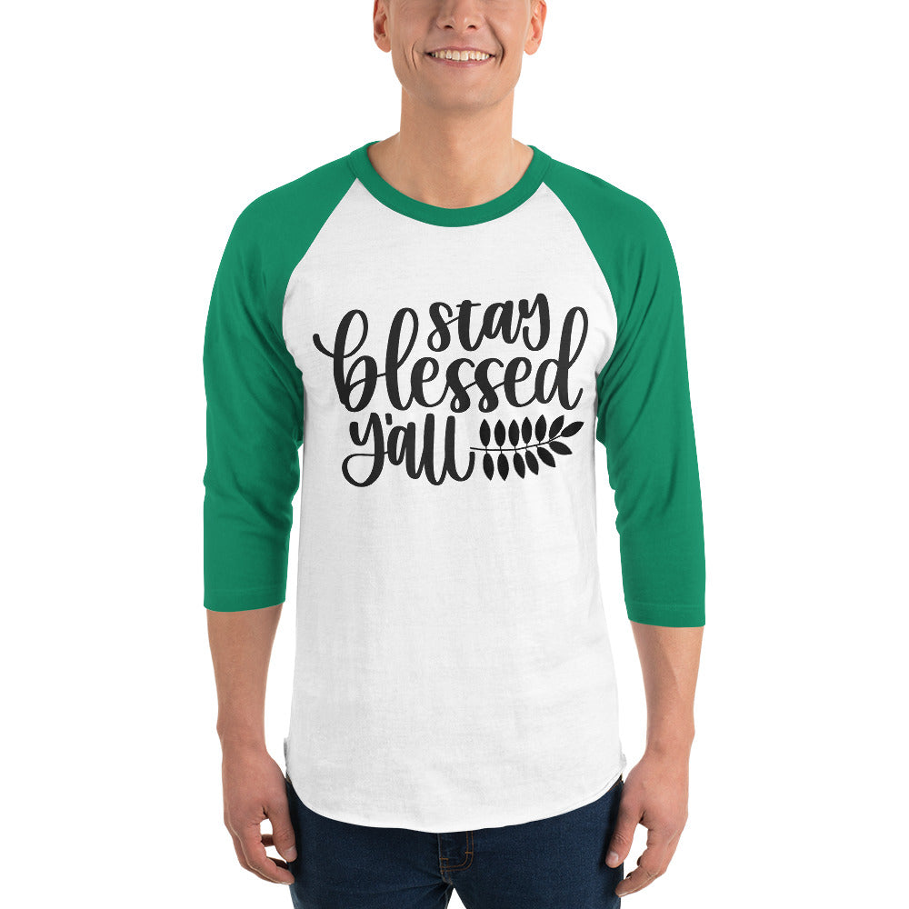 3/4 sleeve raglan shirt 'Stay Blessed Y'all'  Graphic T-Shirt  Thanksgiving - GULLYDESIGN